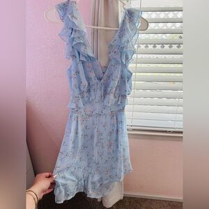 Francesca's Collections Light Blue Floral Ruffle Dress Romper